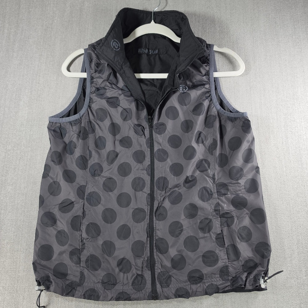 Abacus Golf‎ Vest Womens Medium Gray Polka Dot Full Zip Windbreaker Reversible